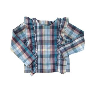 Tea Collection Plaid Ruffle Button Back Shirt Size 6 NWOT